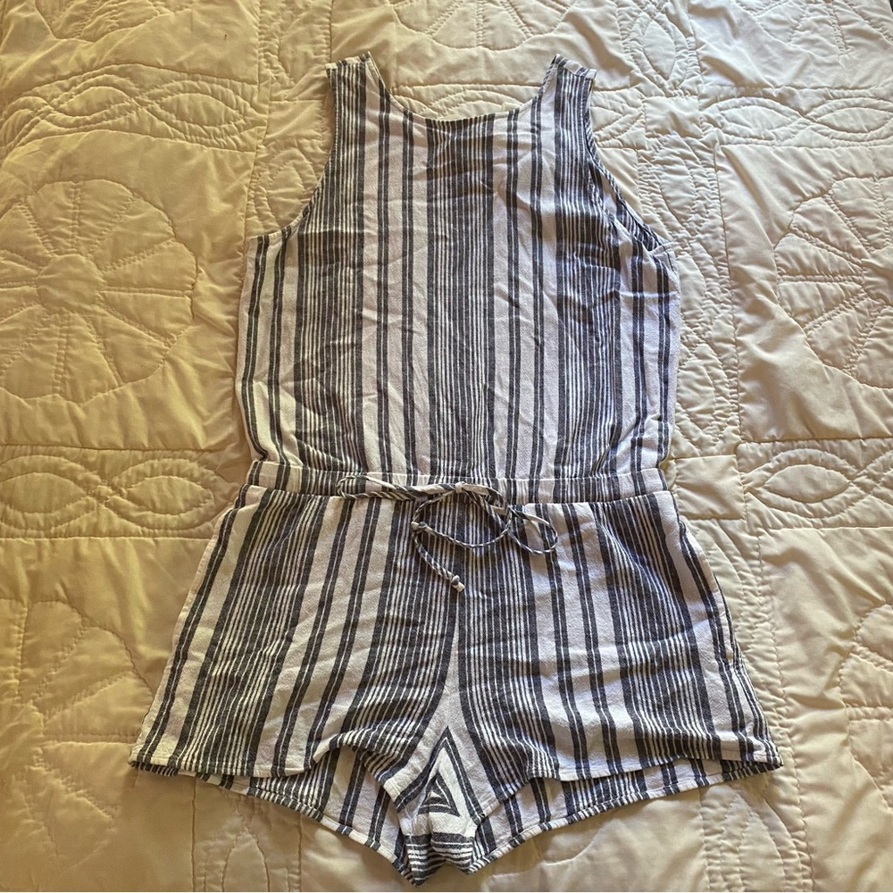 Bella Dahl linen striped romper with ties M